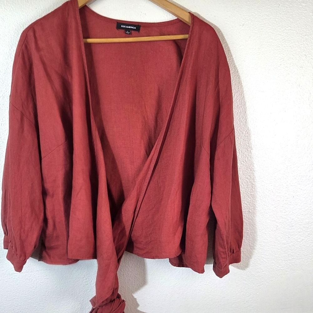 525 America Linen Wrap Shacket Womens Large Burnt Orange Tie Front Lightweight